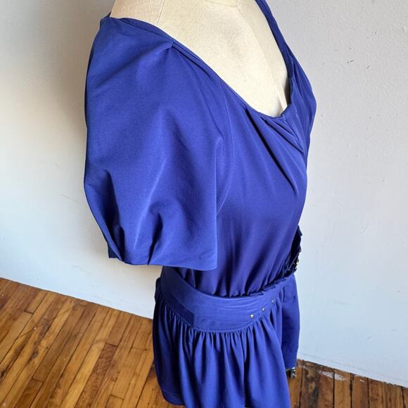 DIANE VON FURSTENBERG Blue Stretchy Cap Sleeve Belted Dress - Picture 9 of 11